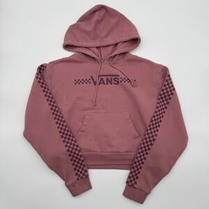 Vans Womens XS Cropped Hoodie Mauve Checkerboard Sleeve Logo Pullover